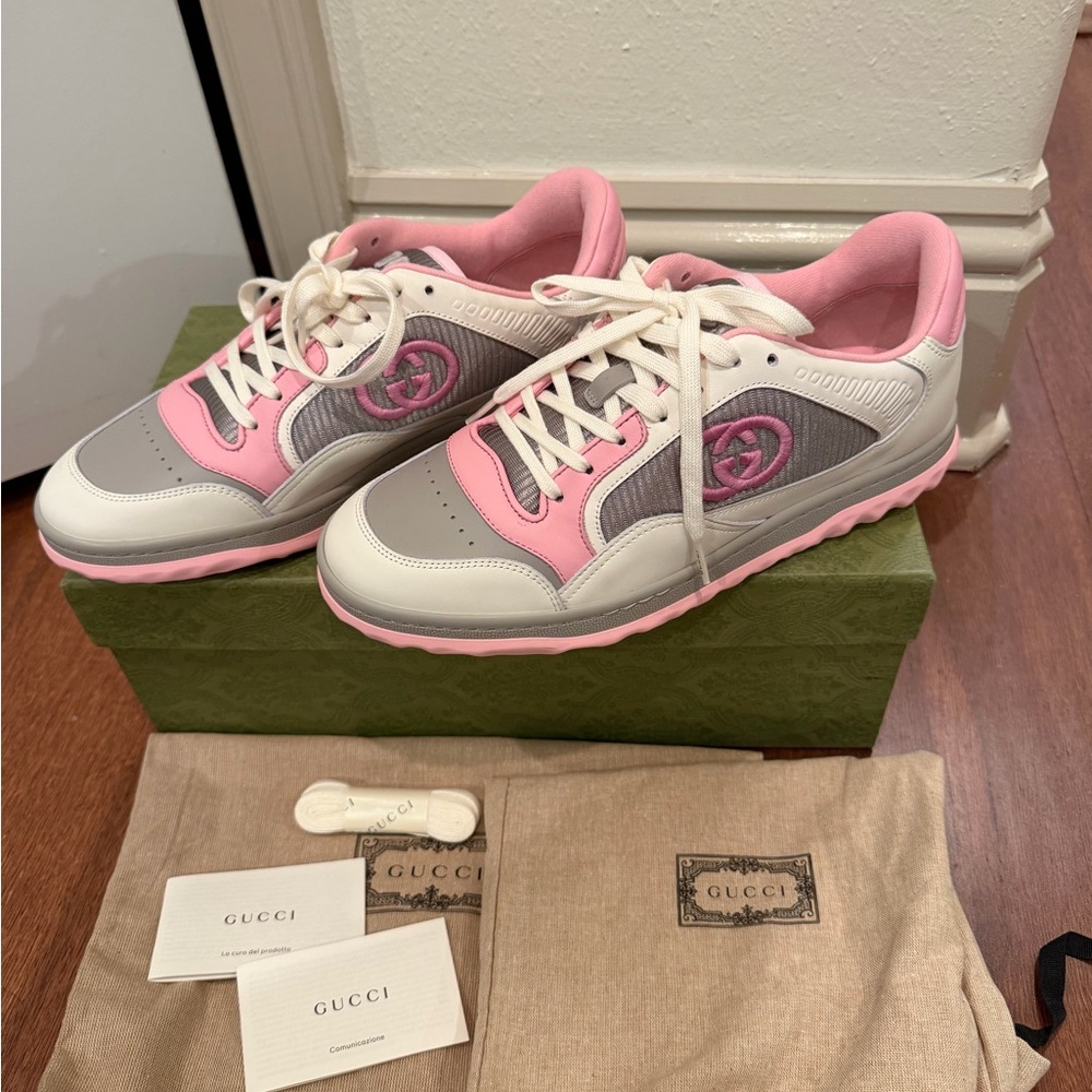 Gucci Mac80 Pink & Grey Calfskin Leather Sneakers - Picture 15 of 16